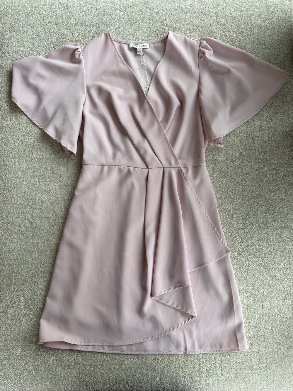 She + Sky Blush Pink Wrap-Style Mini Dress